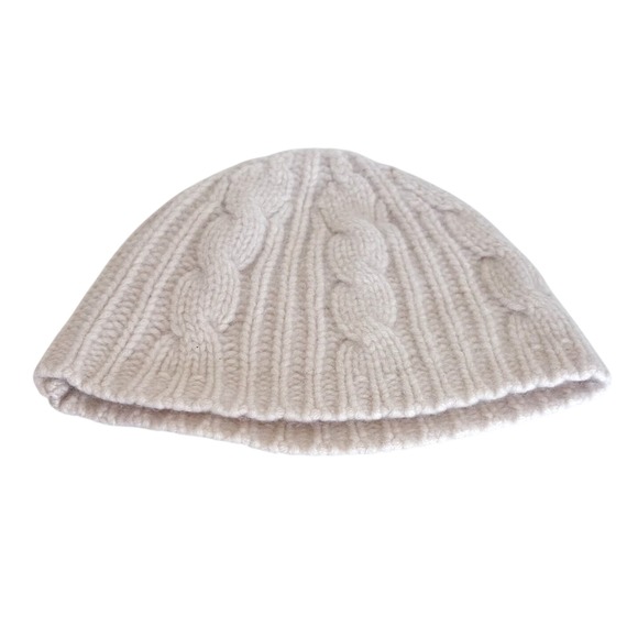 Banana Republic 100% Cashmere Chunky Cable Knit Beanie Hat One Size Cream Winter main image 4